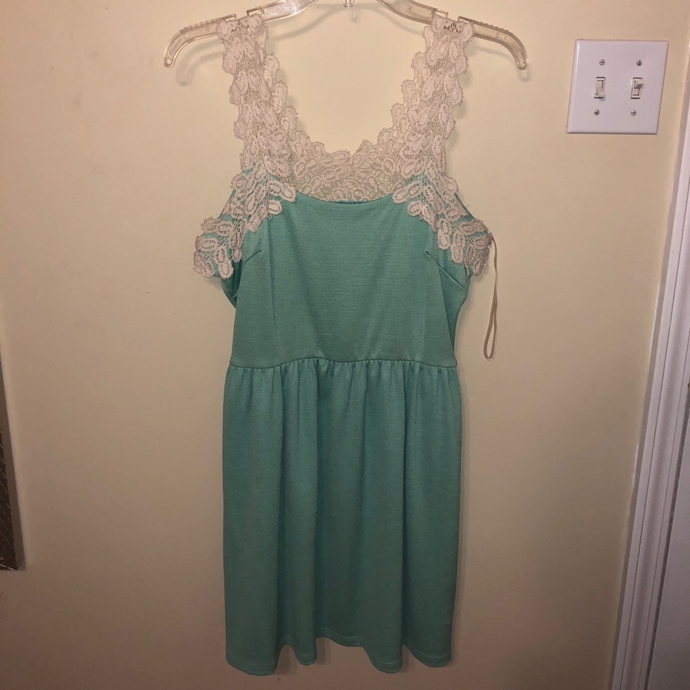 Teal dress with lace straps